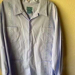 TropiCool  Embroidered Sky Blue Cuban Cigar Button LS Top Shirt size 3XL